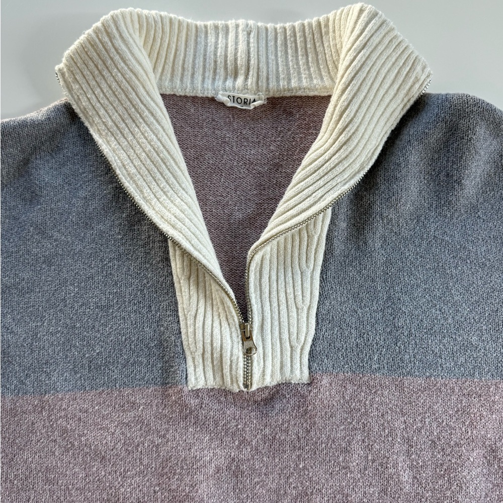 Stories~ 1/4 Zip Sweater~Women’s Med~Bloc Color~Cream/Gray/Mauve~Oversized~Cozy - Picture 2 of 11
